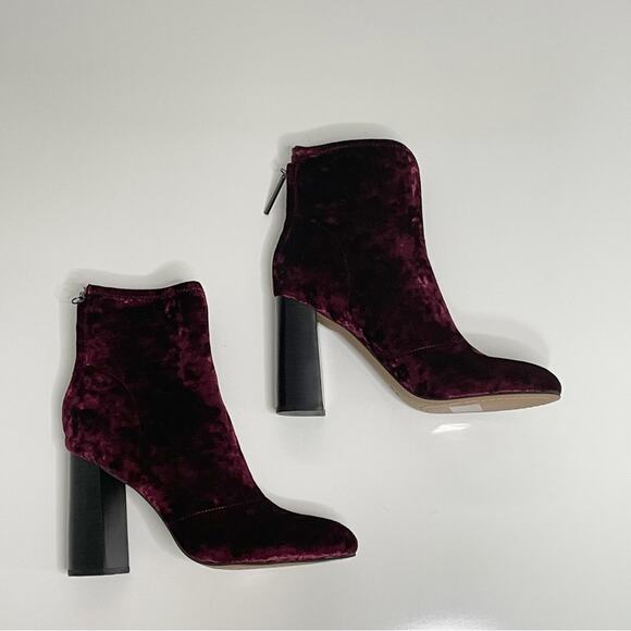 NEW French Connection Capri Crushed Velvet Ankle Boots Brunello Wine 9.5 - Picture 4 of 9